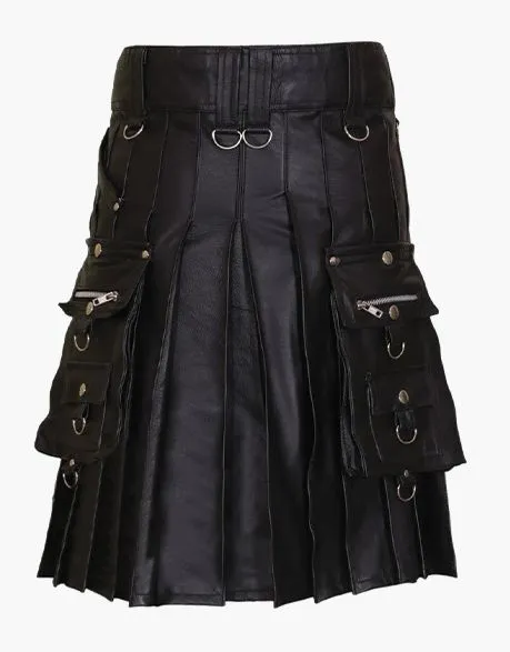 MODERN GOTHIC KILT IN BLACK LEATHER