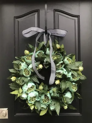 Modern Green Peony Wreath