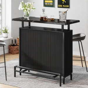 Modern Home Bar Unit, 3-Tier Liquor Bar Table with Faux Marble Top