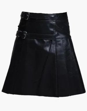 MODERN KILT IN BLACK LEATHER WITH STRAPS