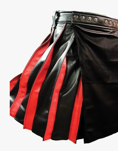 MODERN LEATHER KILT IN RED AND BLACK