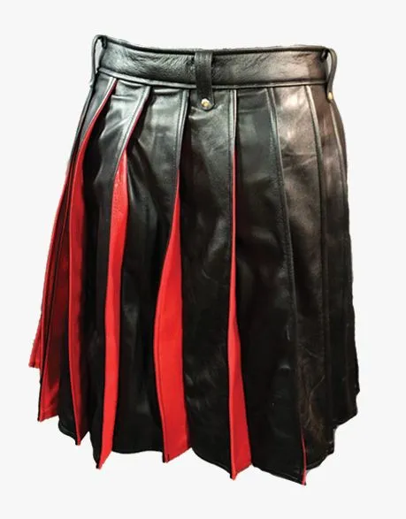 MODERN LEATHER KILT IN RED AND BLACK