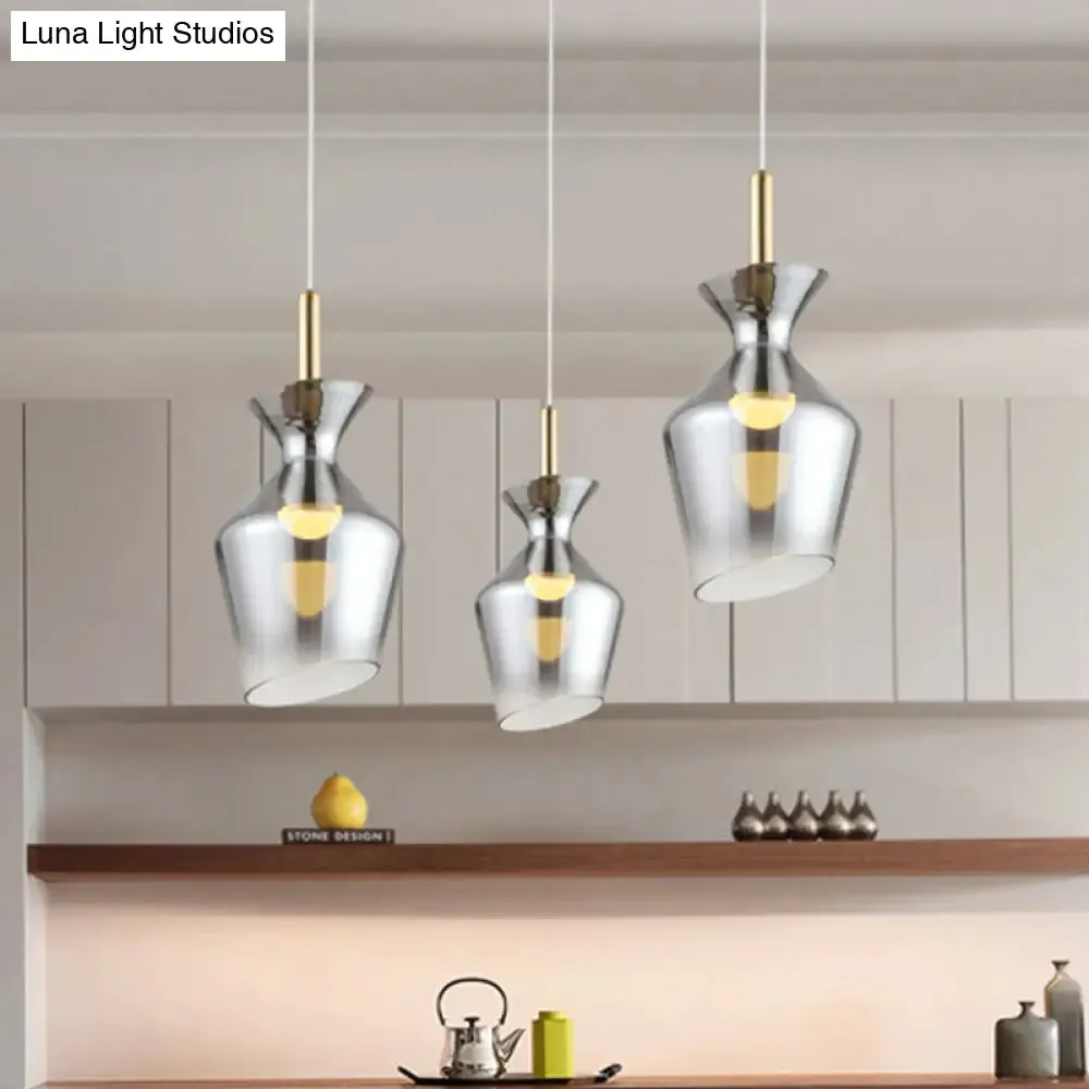 Modern LED Ceiling Light - Sleek Brass Cup Suspension Pendant with Smoke Gray Glass Shade