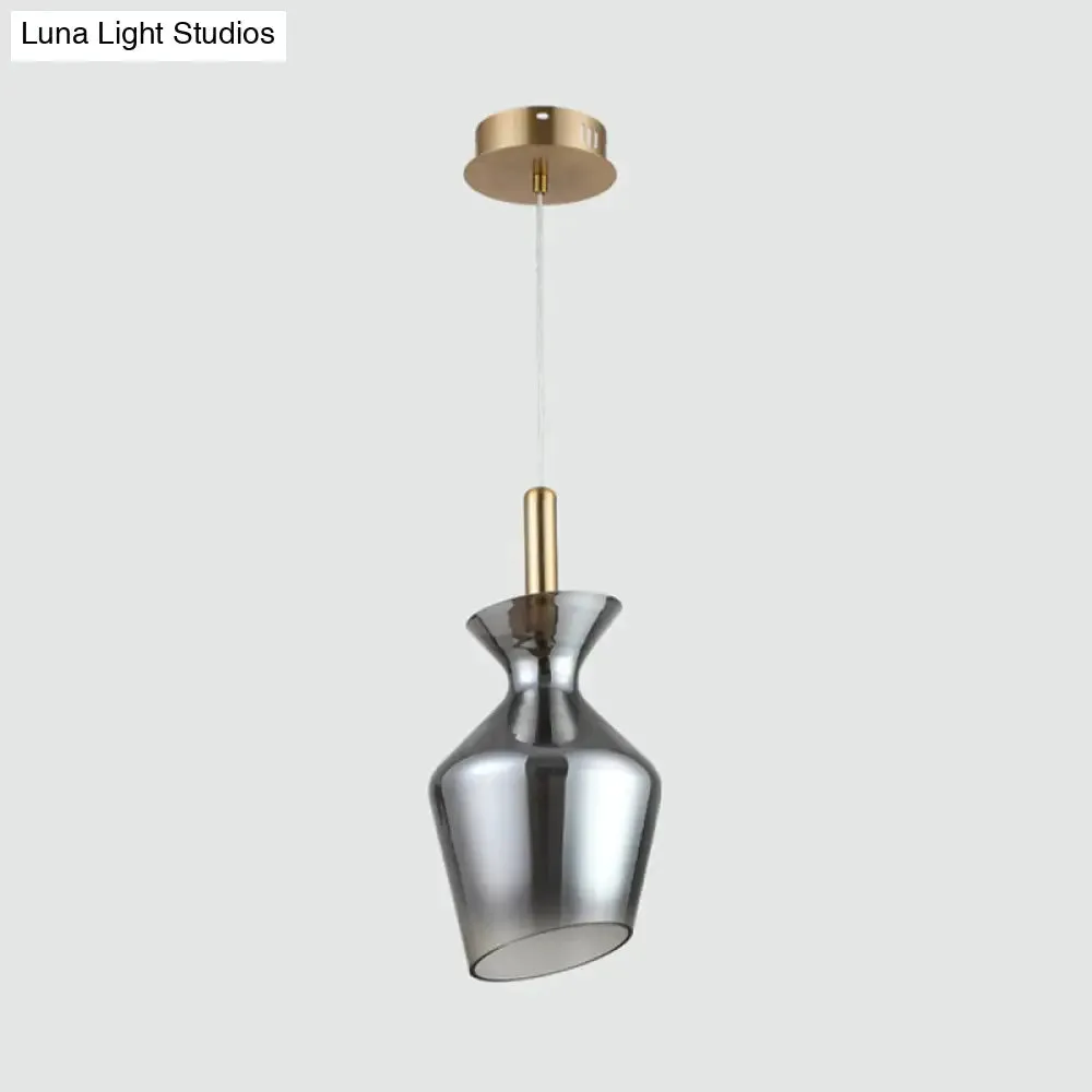 Modern LED Ceiling Light - Sleek Brass Cup Suspension Pendant with Smoke Gray Glass Shade