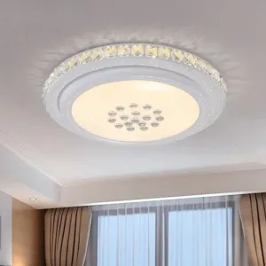 Modern LED Crystal Flush Mount Ceiling Light in White for Living Room