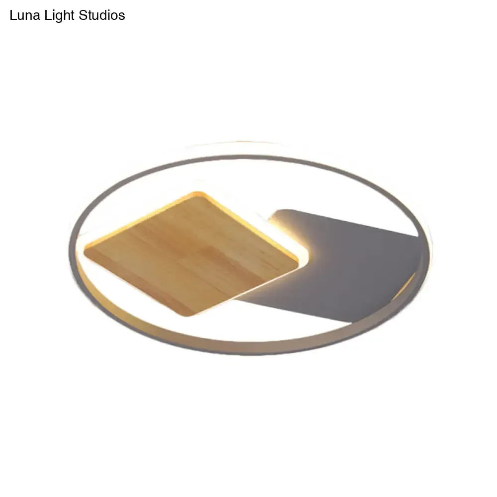 Modern LED Flush Mount Light - Grey Ring and Square Design with Metallic Shade, 16"/19.5" Width