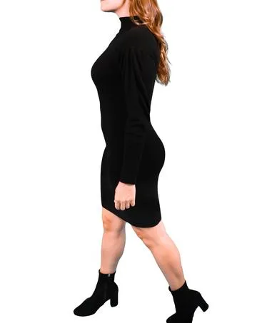 Modern Long Sleeve Sweater Dress in Black