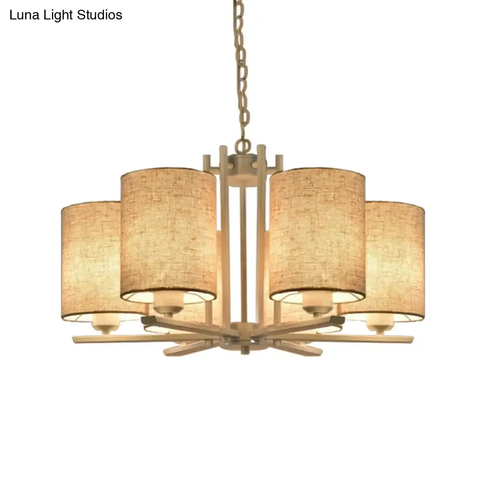 Modern Metal Sputnik Chandelier with White Finish and Cylinder Fabric Shade - 6/8 Heads Hanging Ceiling Lamp