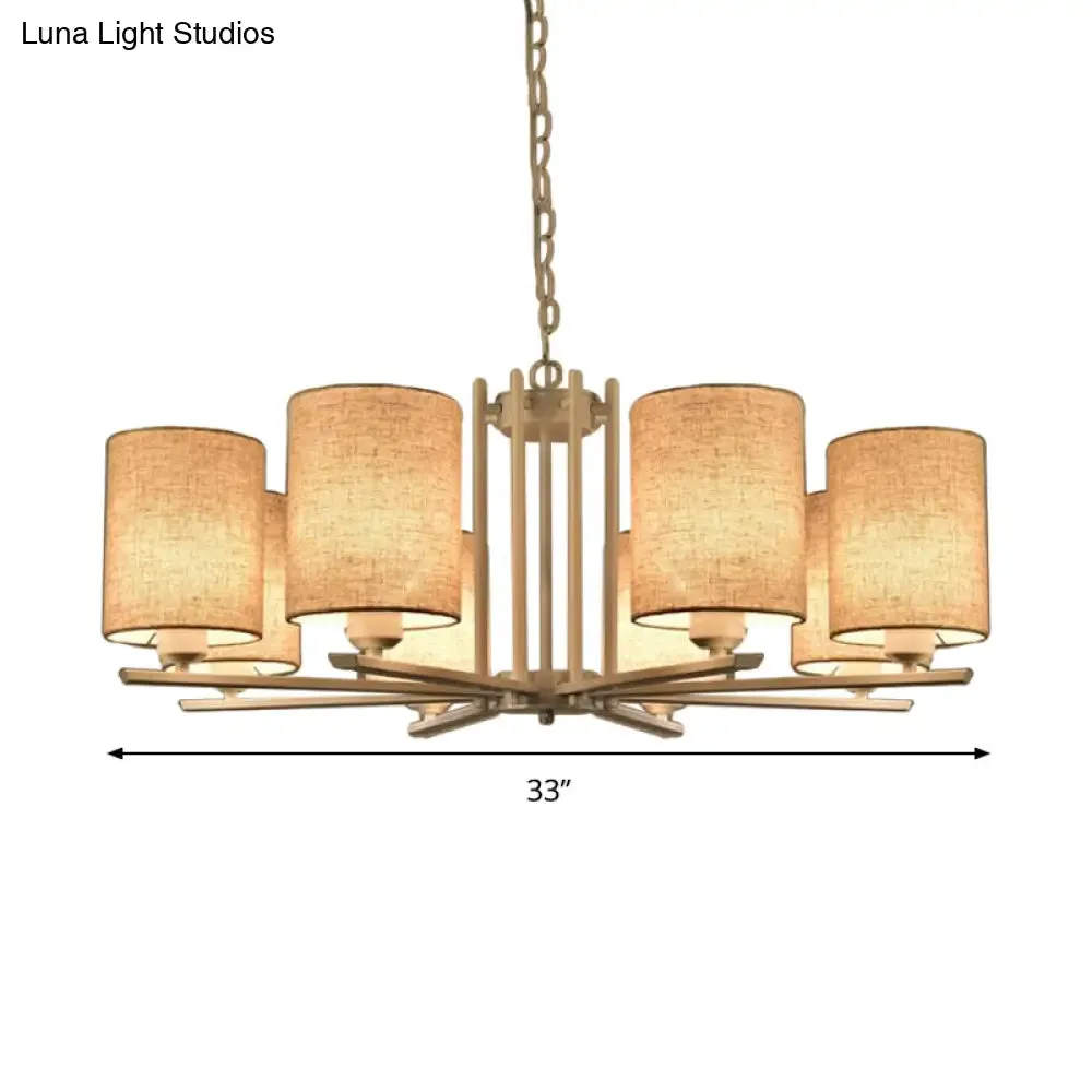 Modern Metal Sputnik Chandelier with White Finish and Cylinder Fabric Shade - 6/8 Heads Hanging Ceiling Lamp