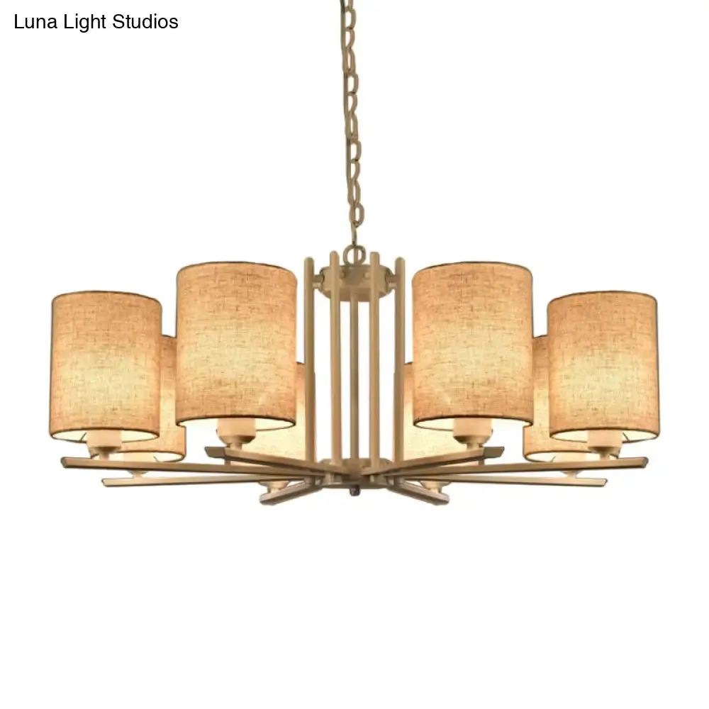 Modern Metal Sputnik Chandelier with White Finish and Cylinder Fabric Shade - 6/8 Heads Hanging Ceiling Lamp