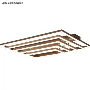 Modern Minimalist Rectangle Ceiling Lamp - LED Flush Mount Lighting in Brown