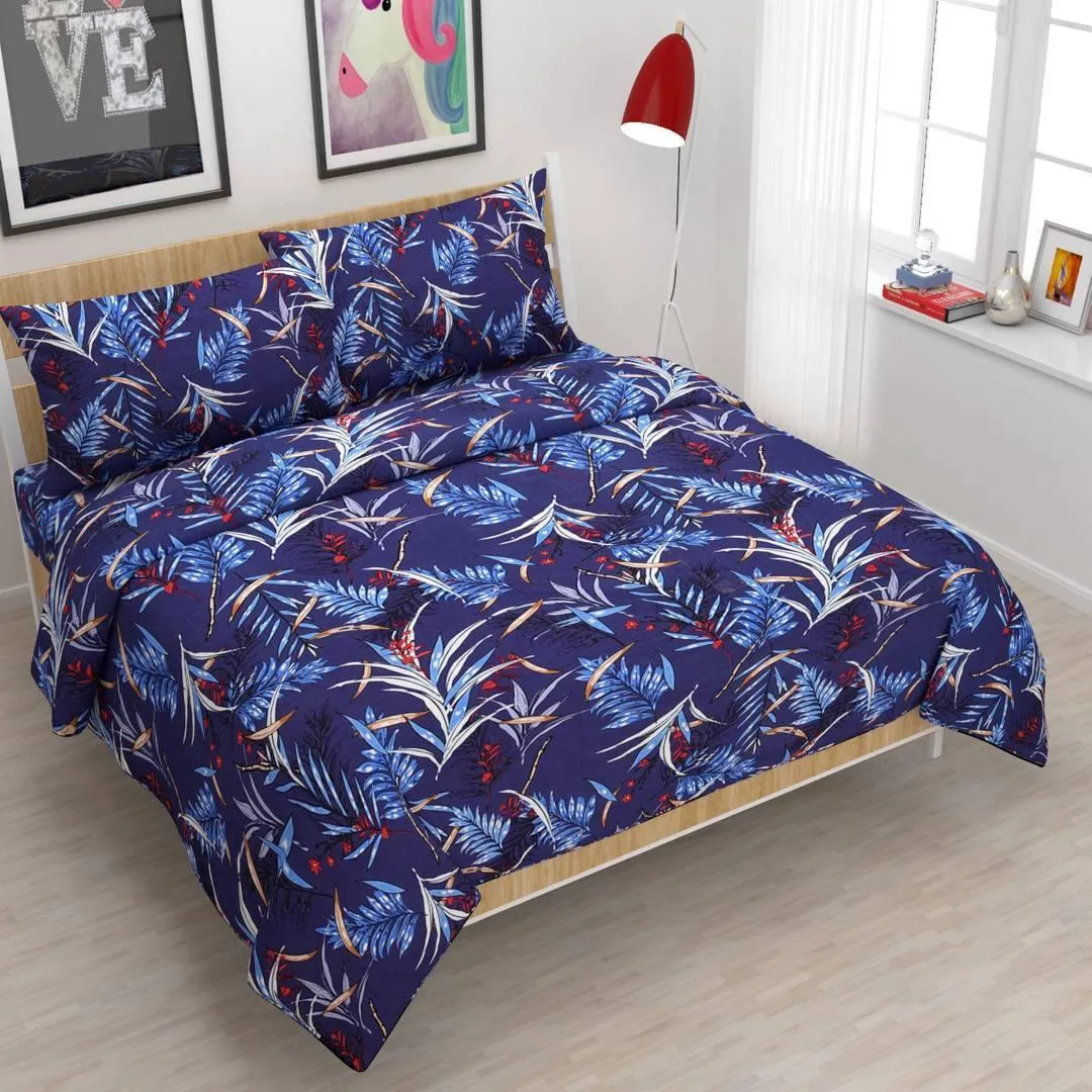 Modern Multicoloured Cotton Floral Double Double Bedsheet With 2 Pillow Cover - Free Shipping*