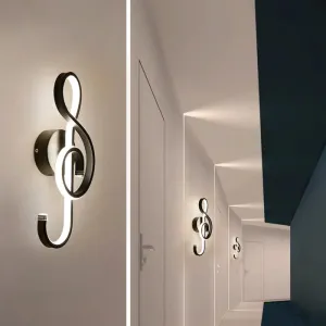 Modern Musical Note Sconce Wall Lamp for Adult Bedrooms - Creative Black/White Metal Design