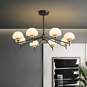 Modern Opal Frosted Glass 8-Head Urn Chandelier Light: Black & Gold Suspension Lamp