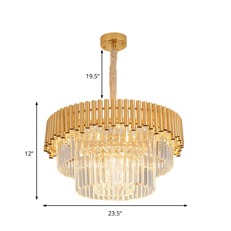 Modern Prism Block Chandelier Lamp - Multi Light Crystal and Metal Chandelier in Brass Finish