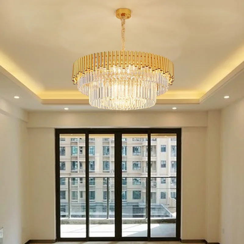 Modern Prism Block Chandelier Lamp - Multi Light Crystal and Metal Chandelier in Brass Finish