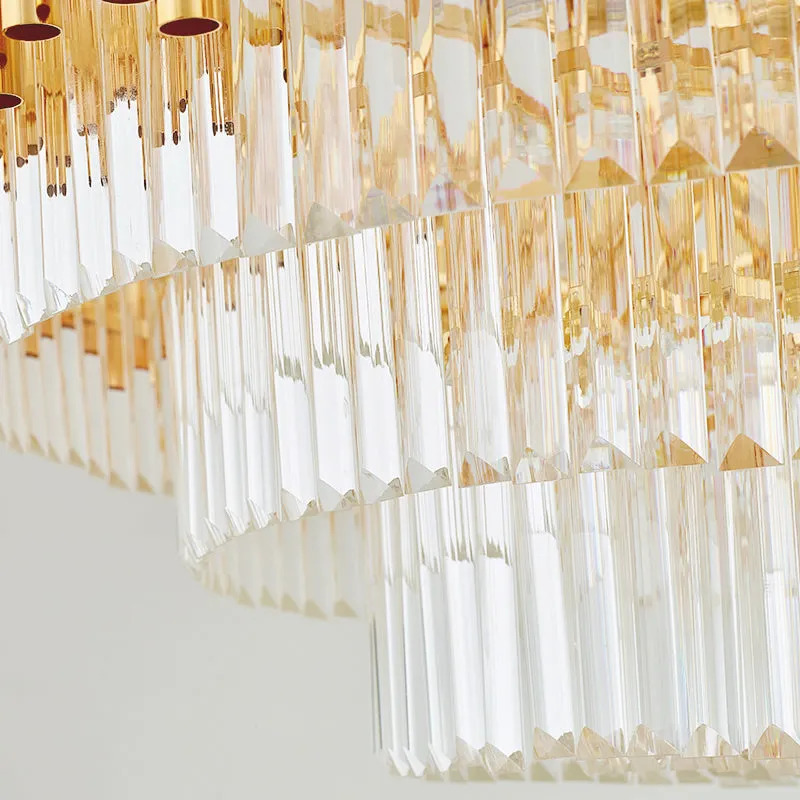 Modern Prism Block Chandelier Lamp - Multi Light Crystal and Metal Chandelier in Brass Finish