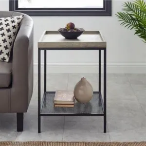 Modern Side Table in Grey Wash with 2 Tiers and Black Frame by Urban Style