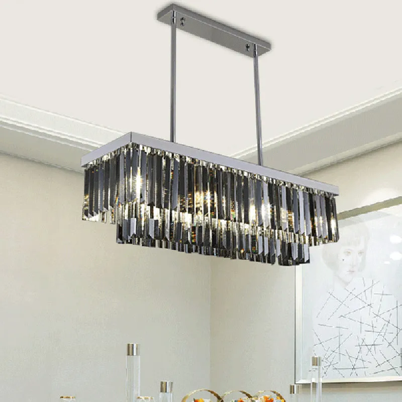 Modern Smoke Gray Crystal Block Hanging Light - Rectangle Shape, 6/8/10 Head Dining Room Chandelier Lamp