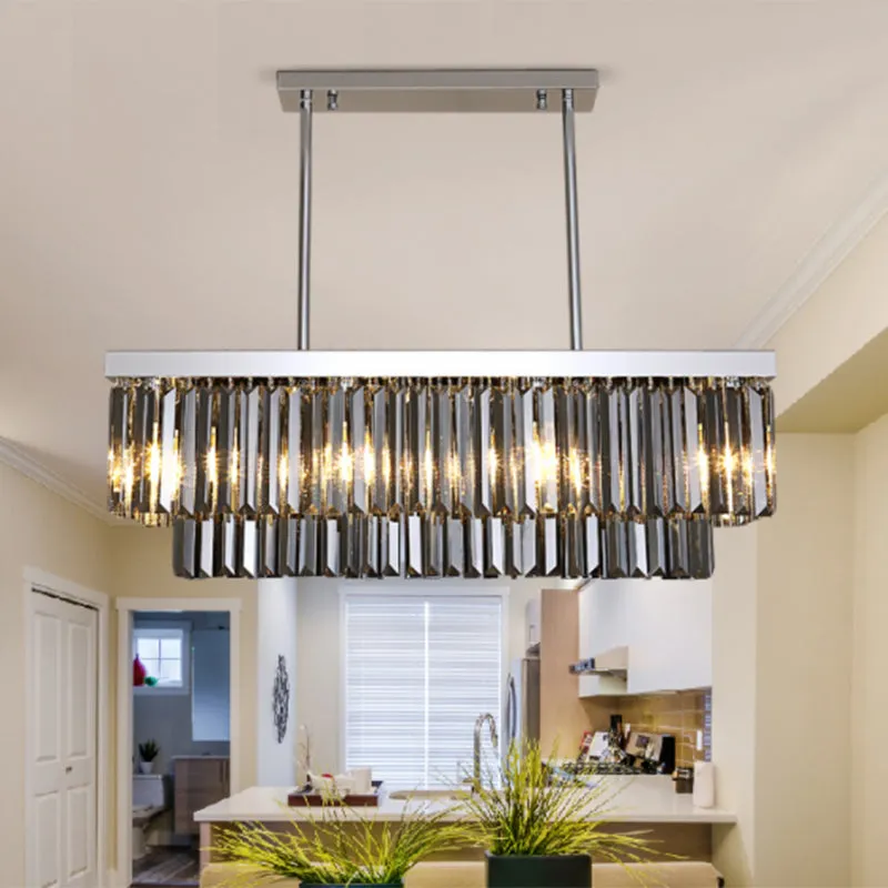 Modern Smoke Gray Crystal Block Hanging Light - Rectangle Shape, 6/8/10 Head Dining Room Chandelier Lamp