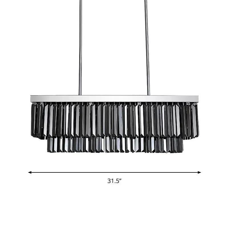 Modern Smoke Gray Crystal Block Hanging Light - Rectangle Shape, 6/8/10 Head Dining Room Chandelier Lamp