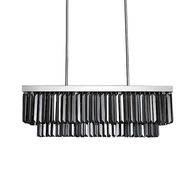 Modern Smoke Gray Crystal Block Hanging Light - Rectangle Shape, 6/8/10 Head Dining Room Chandelier Lamp