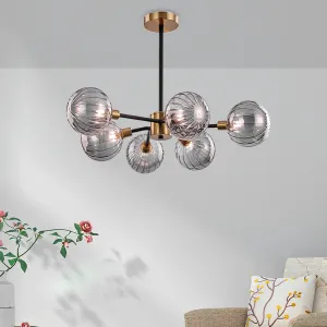 Modern Smoke Gray Glass Chandelier Light with 6 Bulbs for Living Room Ceiling - Ball Suspension Lamp