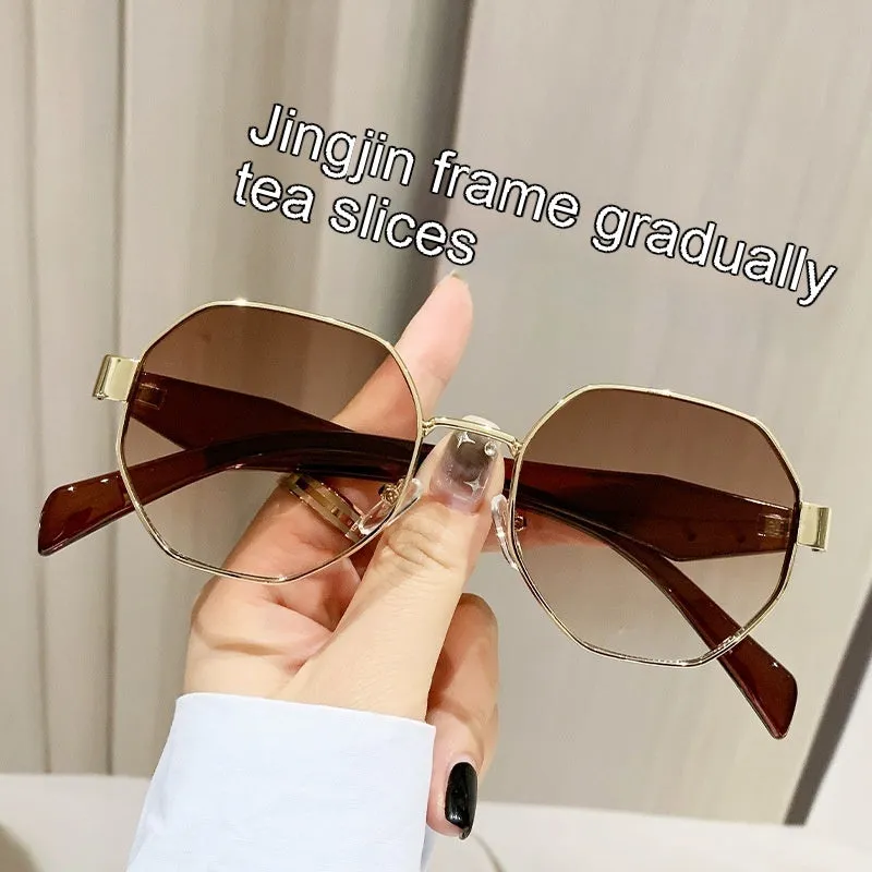 Modern Square Polygon Metal Sunglasses