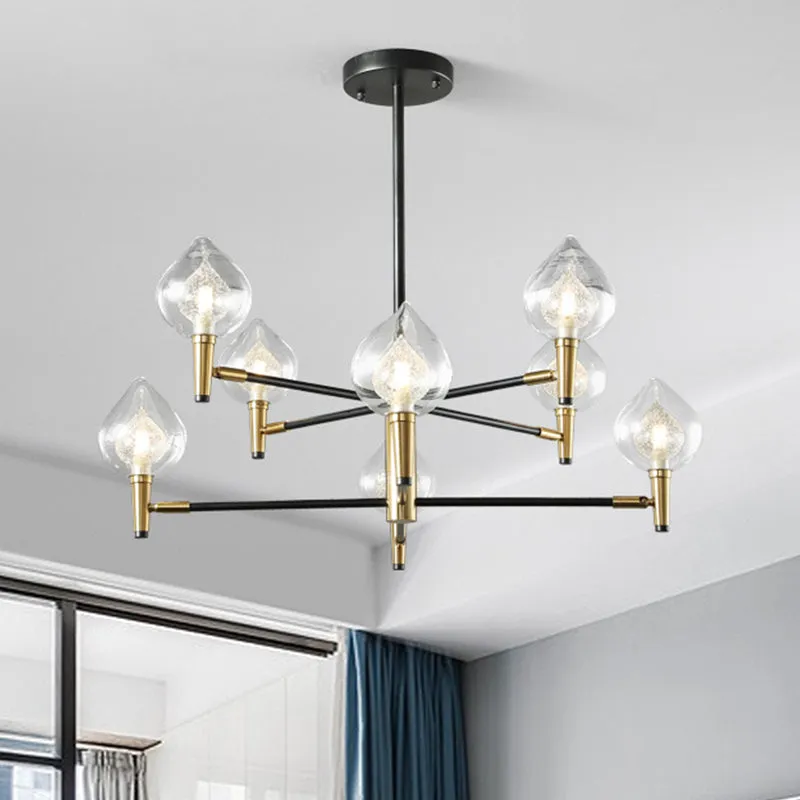 Modern Teardrop Glass Chandelier with Black and Gold Finish - 6/8 Heads for Ceiling