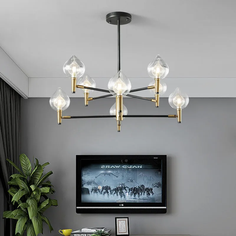 Modern Teardrop Glass Chandelier with Black and Gold Finish - 6/8 Heads for Ceiling