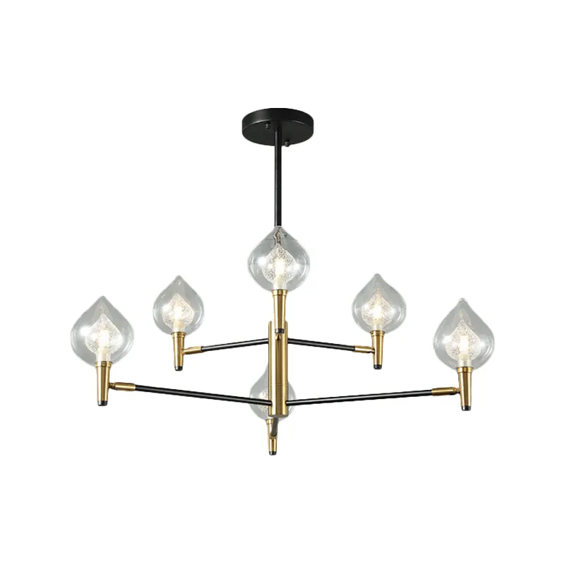 Modern Teardrop Glass Chandelier with Black and Gold Finish - 6/8 Heads for Ceiling