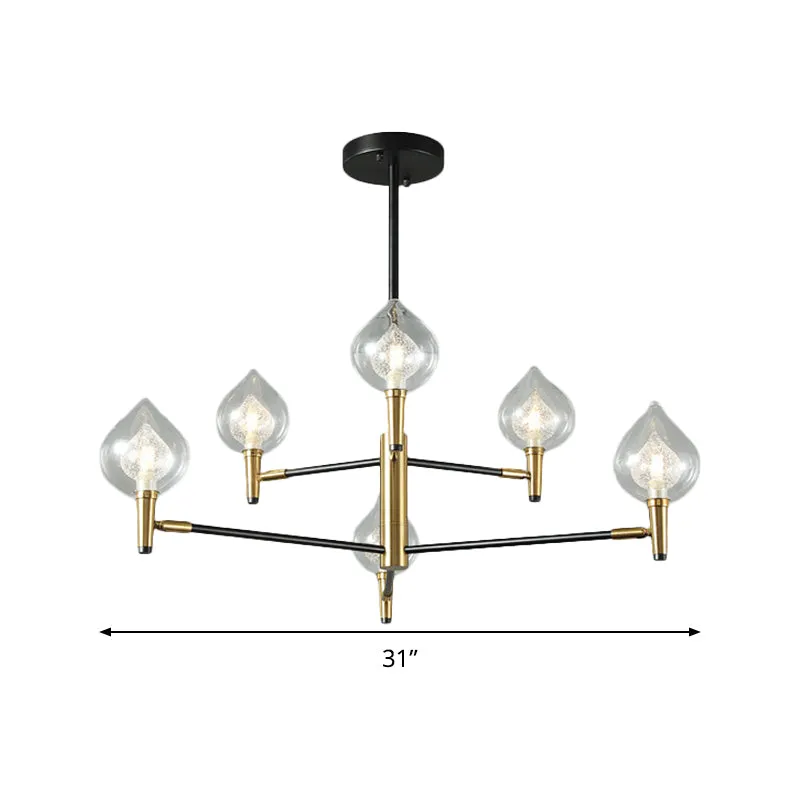 Modern Teardrop Glass Chandelier with Black and Gold Finish - 6/8 Heads for Ceiling