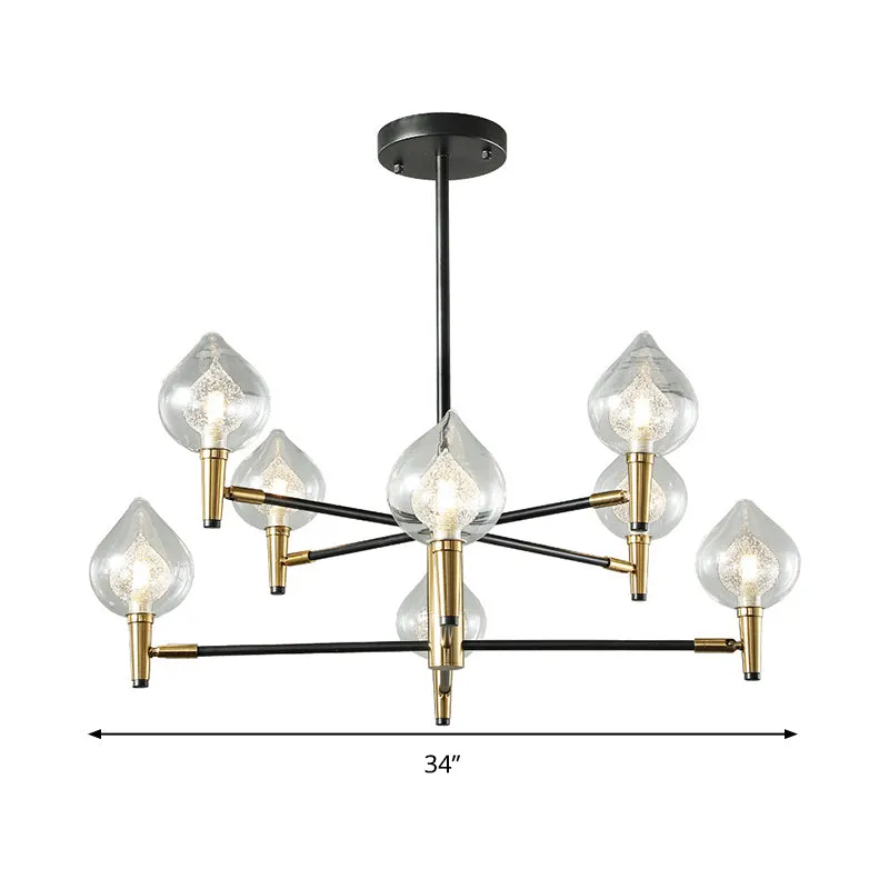 Modern Teardrop Glass Chandelier with Black and Gold Finish - 6/8 Heads for Ceiling