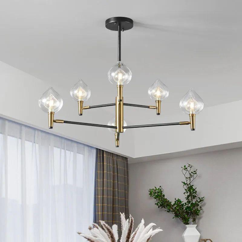 Modern Teardrop Glass Chandelier with Black and Gold Finish - 6/8 Heads for Ceiling