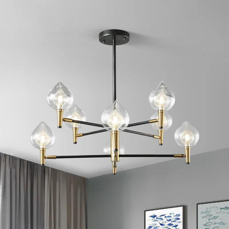 Modern Teardrop Glass Chandelier with Black and Gold Finish - 6/8 Heads for Ceiling