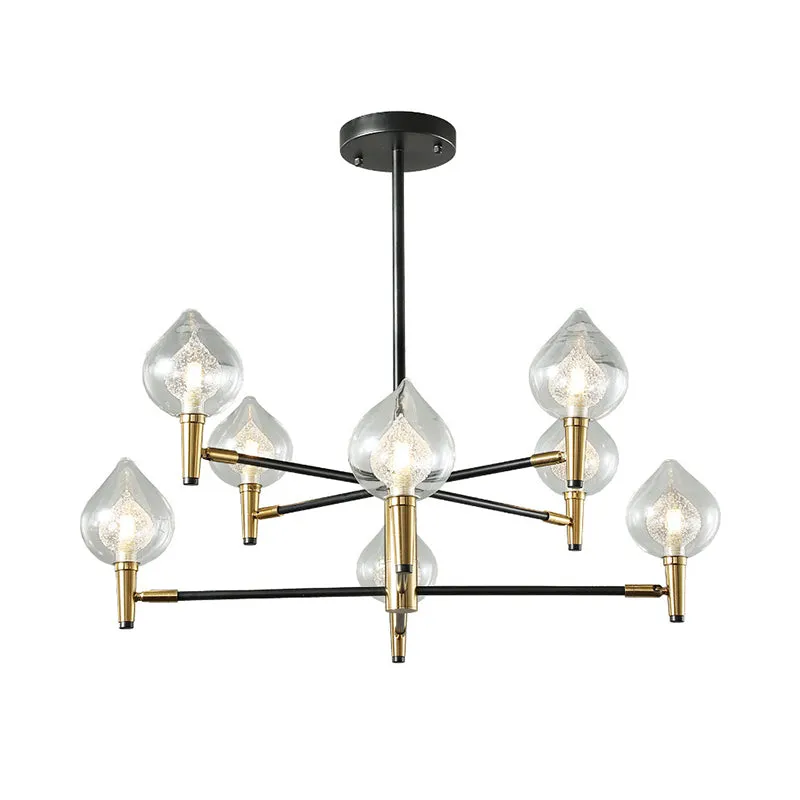 Modern Teardrop Glass Chandelier with Black and Gold Finish - 6/8 Heads for Ceiling