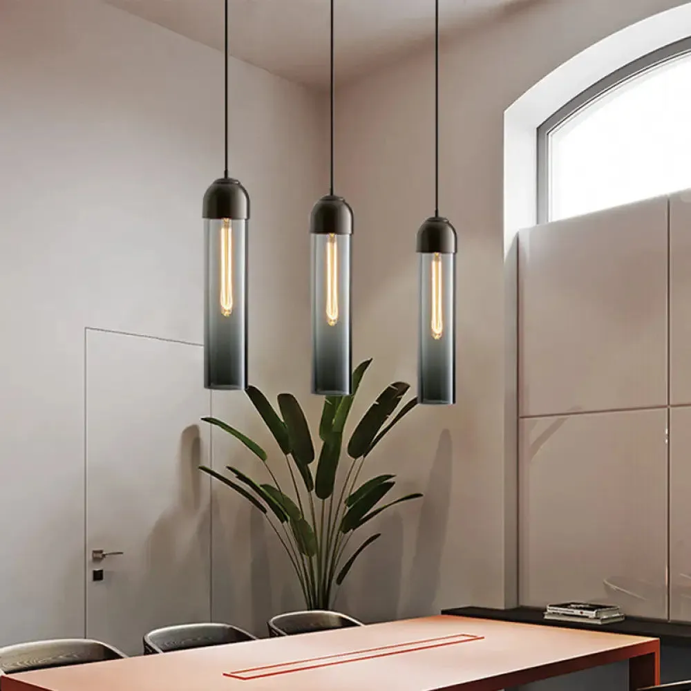 Modern Tubular Pendant Light - Sleek Glass Dining Room Lamp