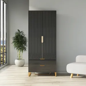 Modern White & Black Tall Wardrobe With Storage Bedroom Clothing Armoire