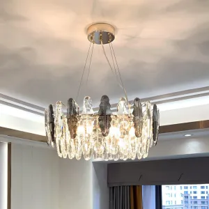 Modernist 2-Tier Suspension Chandelier Light - 6 Heads, Clear and Smoke Gray Crystal