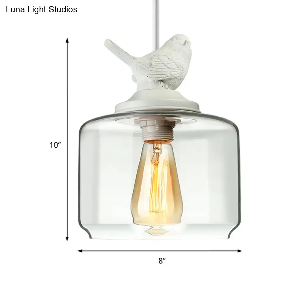 Modernist 5-Light Clear Glass Pendant with Bird Design - Cylindrical Shape