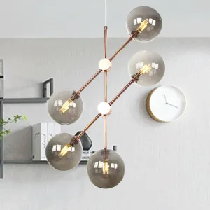 Modernist Amber/Smoke Gray Glass LED Chandelier Lamp with 5 Bulbs - Stylish Hanging Ceiling Lighting for Living Room