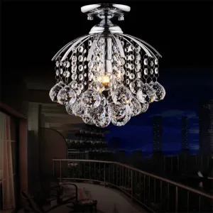 Modernist Crystal Cascade Porch Flush Mount Ceiling Light