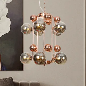 Modernist Smoke Gray Glass Globe Chandelier - 10 Bulb Pendant Light for Living Room