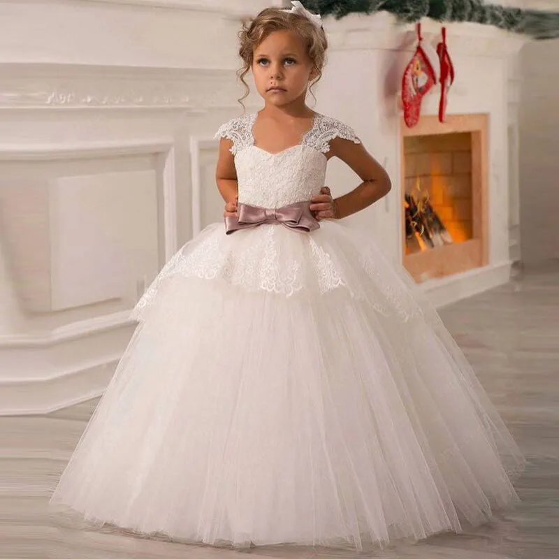 MOF Kids girls dress wedding tulle lace long