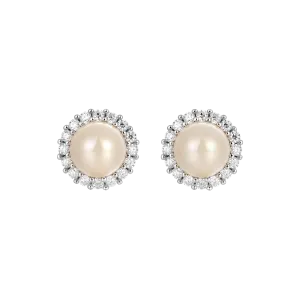 Moissanite Biege Pearl Stud Earrings - Pair