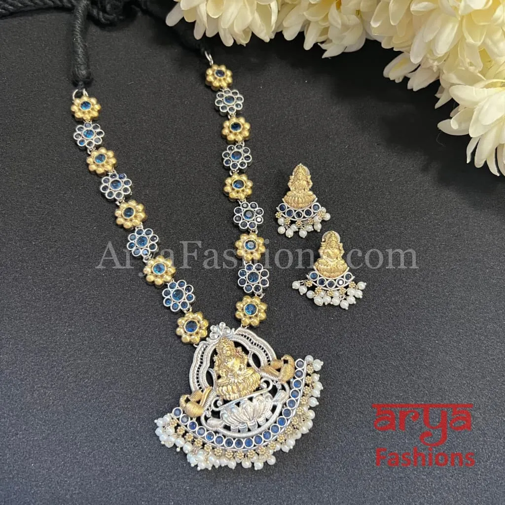 Moissanite Stones Dual Tone Goddess Laxmi Necklace