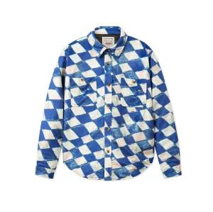 Moleskin Checkered quilted Overshirt [Blue]