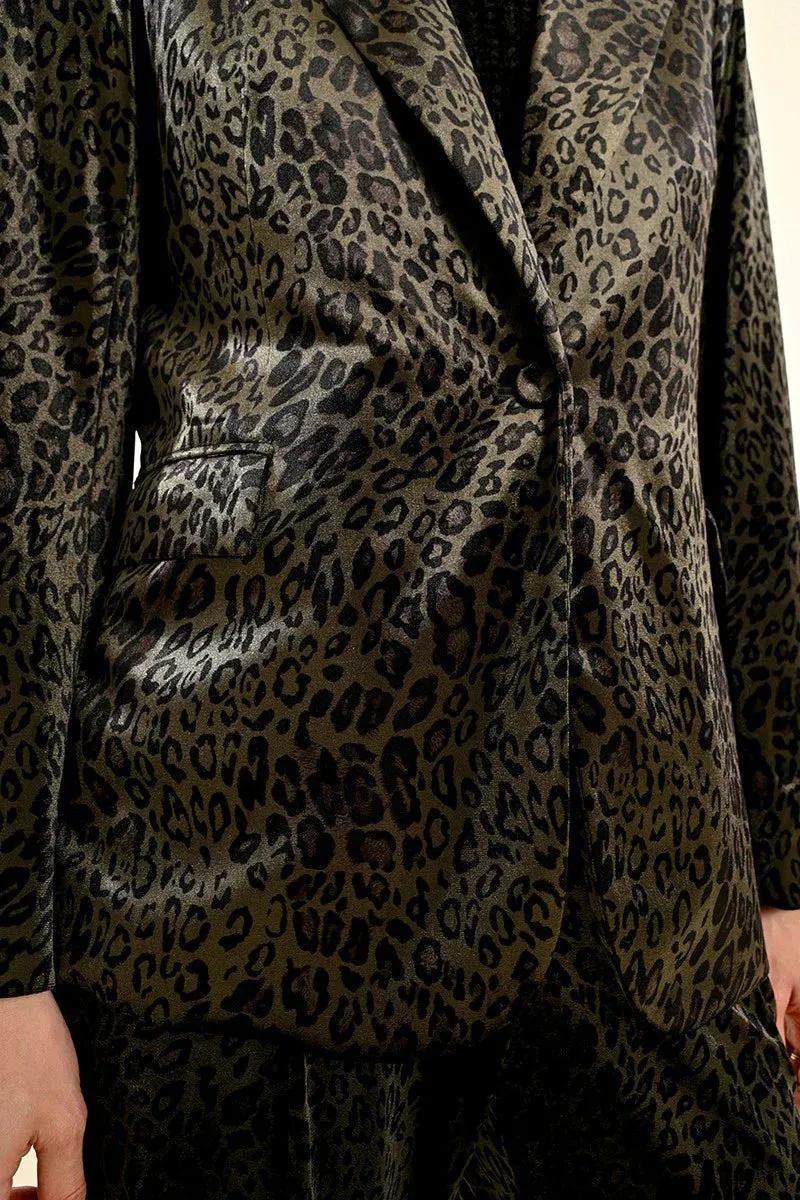 Molly Bracken Green Animal Print Velvet Blazer