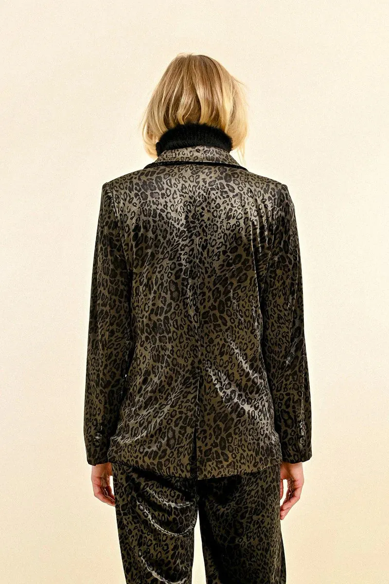 Molly Bracken Green Animal Print Velvet Blazer