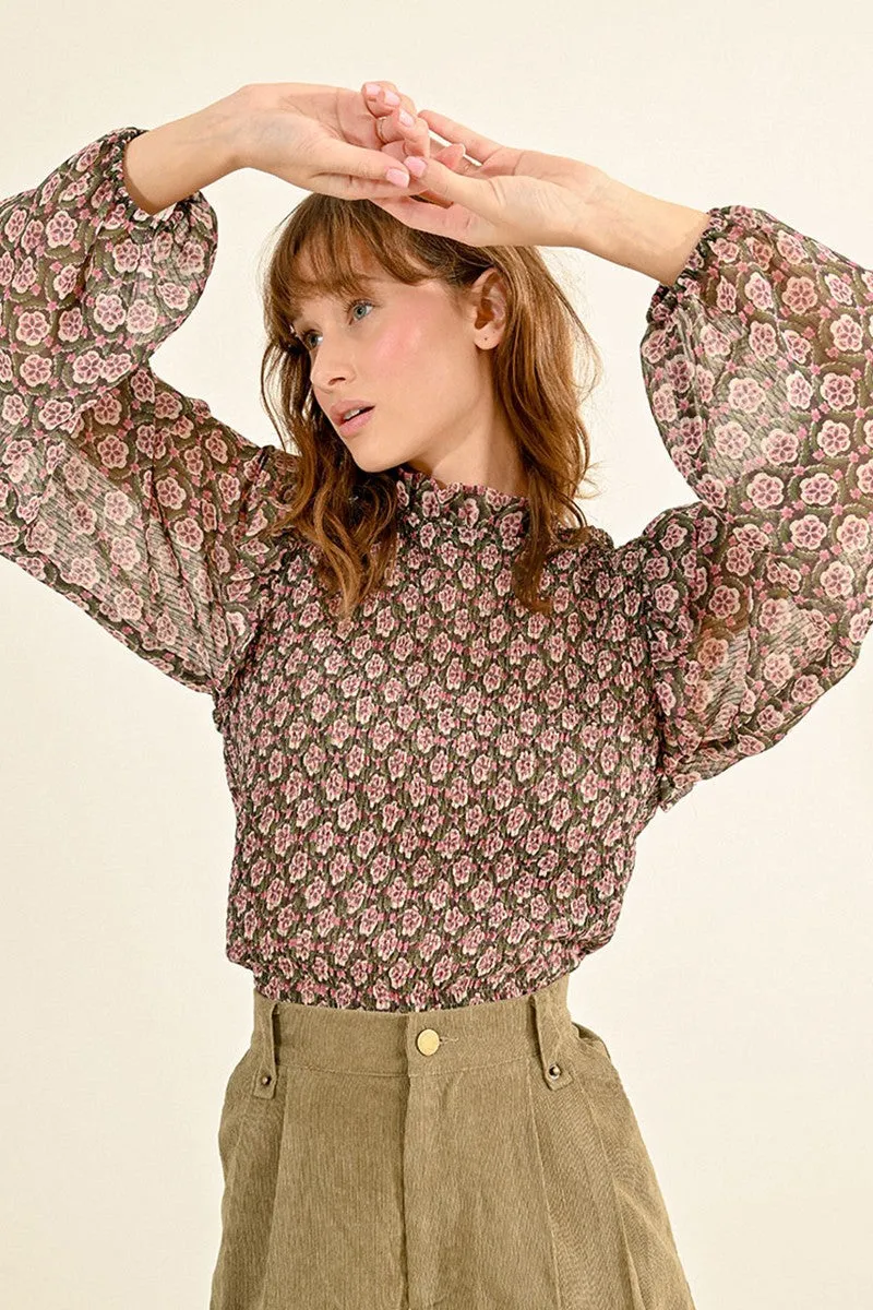 Molly Bracken Khaki Blouse - Pink Floral